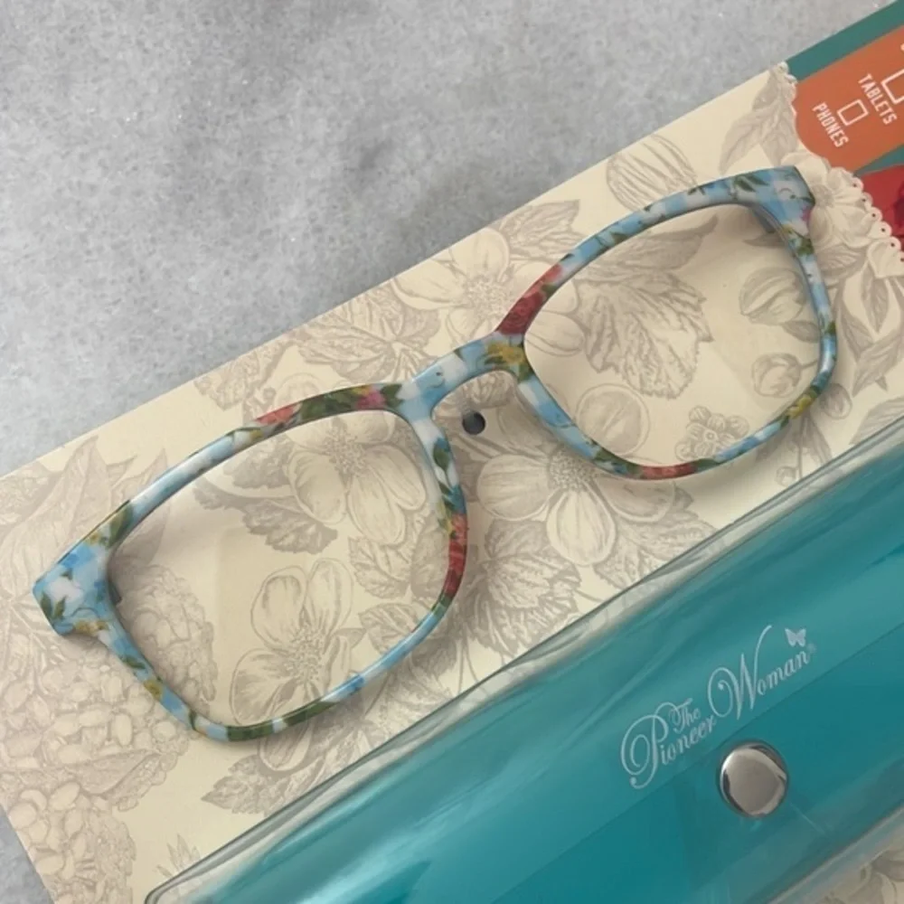 The Pioneer Woman glasses floral blue light screen protection glasses,case NWT